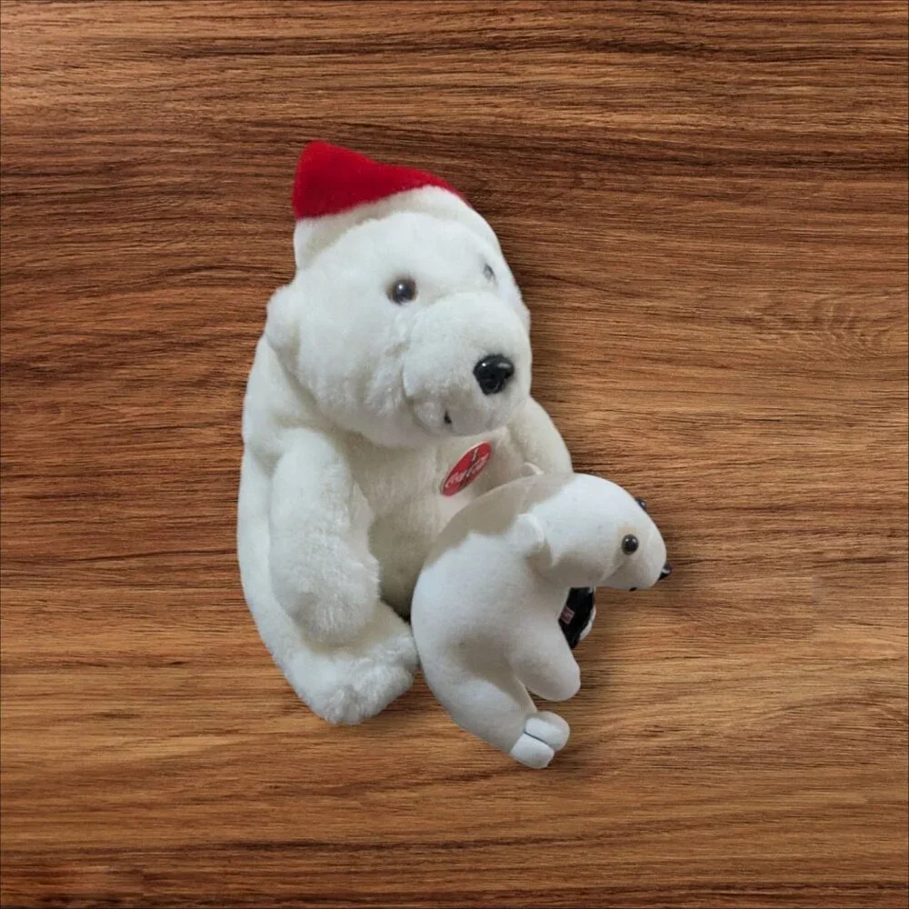 Coca-Cola Polar Bear Plush Set With Santa Hat & Bottle‎ Collectible 1993 Vintage